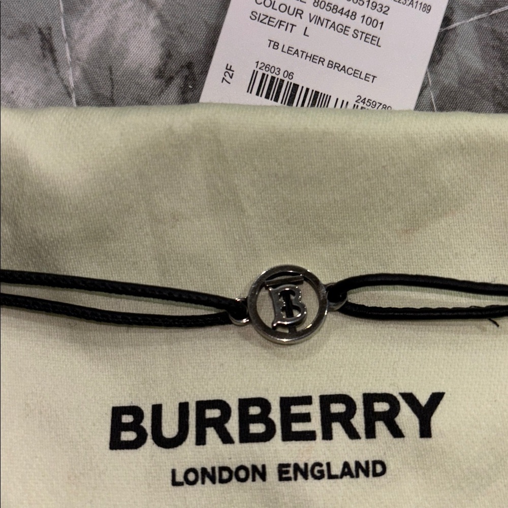 Burberry Black Cord Bracelet with Silver Charm - Picture 3 of 5